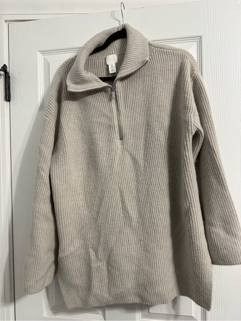 H&M Light Beige Quarter-Zip Rib Knit Sweater
